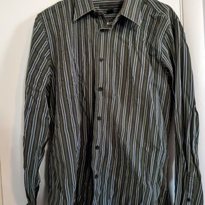 Men's Express Button-up M Modern Fit Stretch Green Blue Stipes